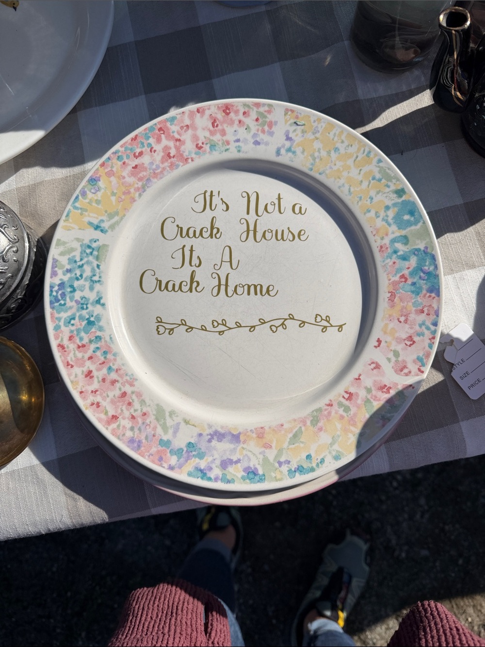 Decorative Multicolor Floral Accent Plate - White